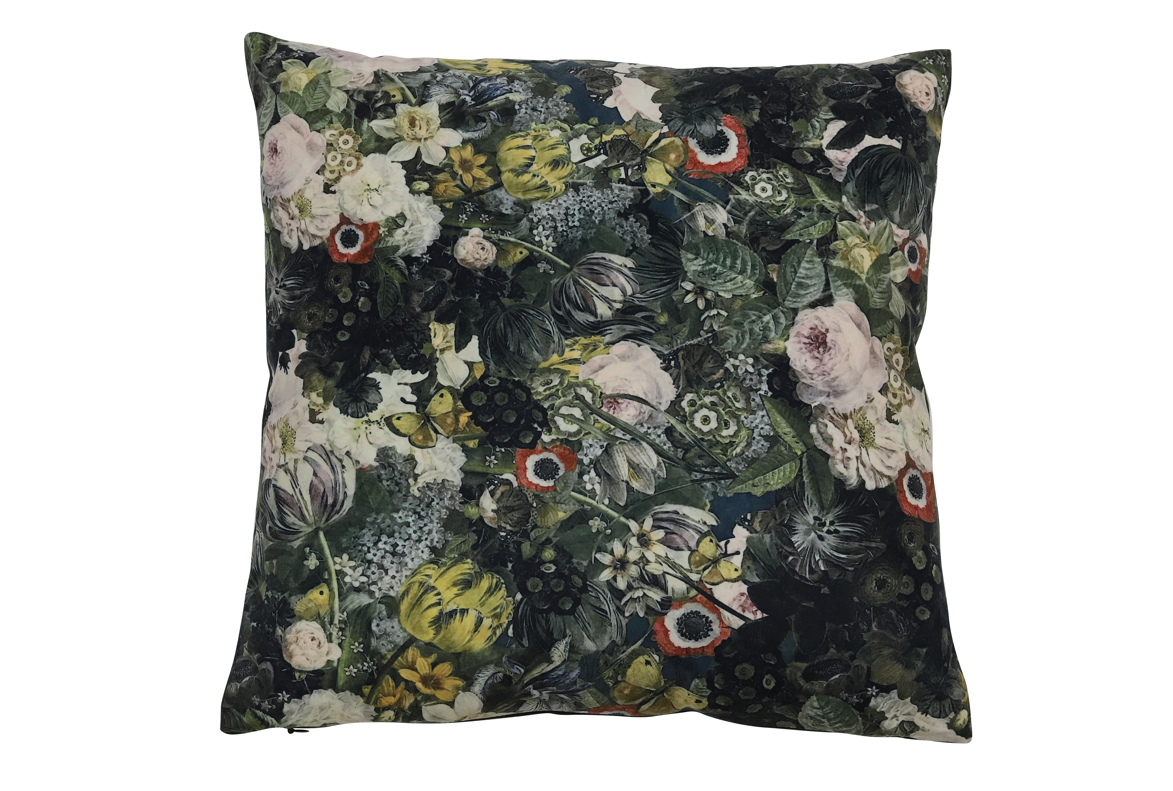 Lush Bloom Flowers Velvet Cushion