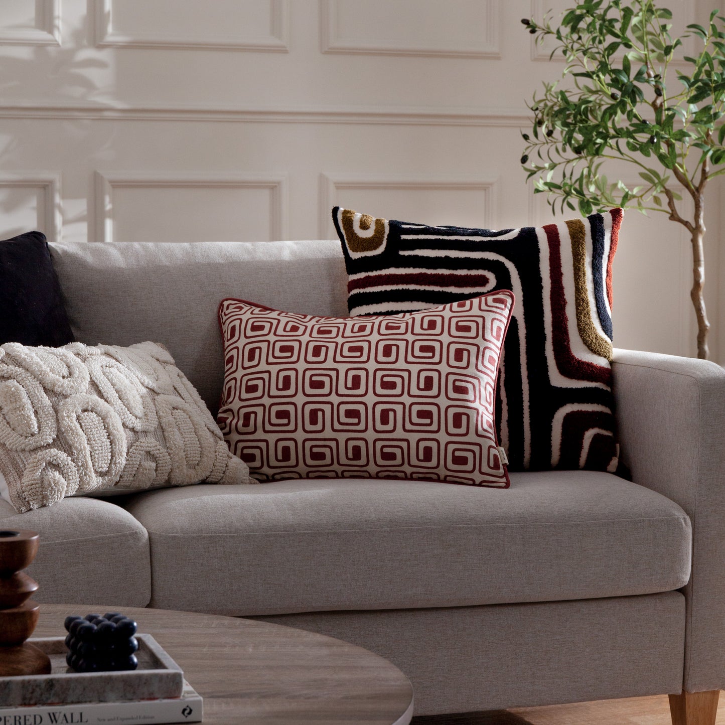 Crimson Noir Tufted Cushion