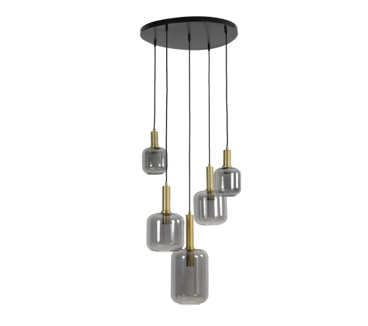 Smokey Glow 5-Light Ceiling Fixture - Antique Bronze & Smoked Glass